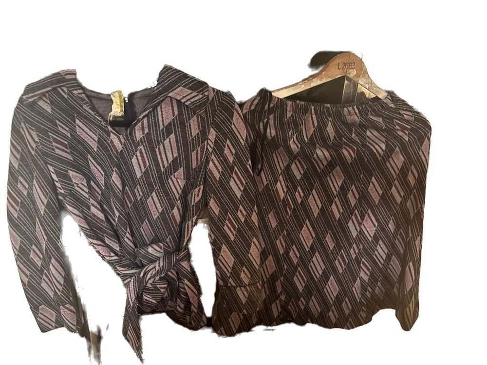 Vintage Tanner Knits 2-Piece Mid-Century Geometric Print Skirt Set small